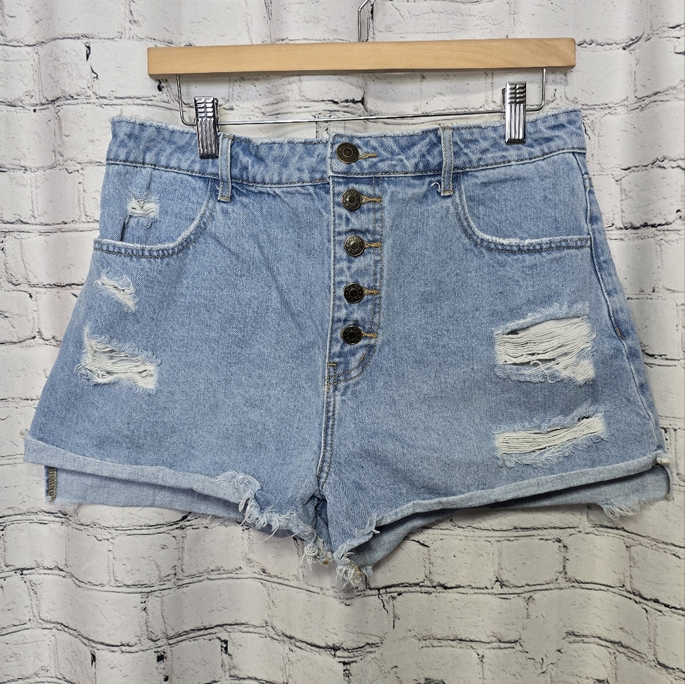 Show Me Your Mumu Distressed 5 Button Fly Distressed Cut Off Jeans Shorts Sz 29